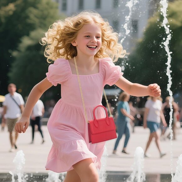 Red mini crossbody purse for girls with magnetic flip cover and leather handle - Picture 2 of 7